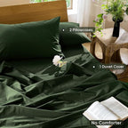 MooMee Bedding Duvet Cover Set 100% Washed Cotton Linen Like Textured Breathable Durable Soft Comfy (Solid Forest Green, Oversized King Plus 128"x120")