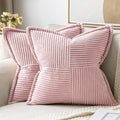 MIULEE Decorative Throw Pillow Covers for Couch Bed Livingroom 16x16 Inch Set of 2 Pink Boho Accent Throw Pllows Broadside Striped Patchwork Soft Corduroy Pillowcases