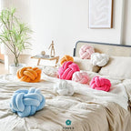 Round Knot Plush Cushion, 11 Inch Decorative Throw Pillows for Bedroom, Sofa, Couch - Modern Designs in Hot Pink