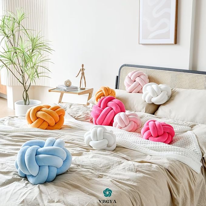 Knot Pillow Ball, Soft Home Decorative Throw Pillows Cushion, Round Changeability Knotted Pillows, Modern Home Handmade Cushions for Bedroom, Sofa, Couch (8 Inch, Dark Yellow)