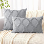 decorUhome Throw Pillow Covers 24x24 Inch Set of 2, Soft Plush Faux Fur Wool Grey Couch Pillow Covers, Decorative Neutral Pillow Cases for Bed Sofa Living Room Home Decor