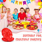 Zhehao 6 Pcs Plastic Divided Serving Trays with 60 Pcs Disposable Fork, 7 Compartments Round Chip Dip Plate, Petal Shape Platter, 10.6'' Snacks Serving Dish for Party Candy Nuts Fruits (Red)