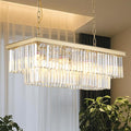 Gold Rectangular Chandelier 31.5 Inch - 8-Light Luxury Modern Crystal Pendant Height-Adjustable Lighting Fixture for Dining Room, Kitchen Island & Bar - Premium K9 Crystals(Gold, L-31.5")