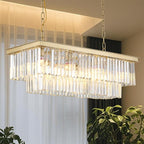 Gold Rectangular Chandelier 31.5 Inch - 8-Light Luxury Modern Crystal Pendant Height-Adjustable Lighting Fixture for Dining Room, Kitchen Island & Bar - Premium K9 Crystals(Gold, L-31.5")