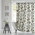Fabric Shower Curtain, Brown and Green Natural Botanical Leaf Pinecone Print Shower Curtains for Bathroom, 72" W x 72" H