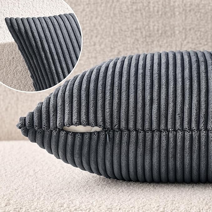 MIULEE Winter Pack of 2 Corduroy Soft Soild Decorative Square Throw Pillow Covers Set Cushion Cases Pillowcases for Sofa Bedroom Car 20 x 20 Inch 50 x 50 Cm Grey