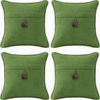 Outdoor Decorative Pillows with Coconut Button Pack of 4, 16" x 16" Outdoor Pillow Set for Couch Bed Throw Patio Sofa, Grass Green