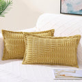 decorUhome Decorative Mustard Yellow Fall Throw Pillow Covers 12x20 Set of 2 with Splicing, Boho Lumbar Soft Neutral Corduroy Broadside Twill Pillow Covers for Couch Bed Sofa Living Room