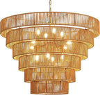 31.49" Large Rattan Chandelier Vintage Farmhouse 12-Lights Boho Hand-Woven Bamboo Chandeliers Light Fixture Rustic Wicker Rattan Golden Chandelier for Dining Room, Kitchen, Living Room, E12