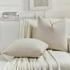 FUTEI Beige Chenille Decorative Throw Pillow Covers 26x26 Inch Set of 2,Soft Cozy Faux Linen Textured Euro Pillow Shams,Farmhouse Home Decor for Couch Living Room