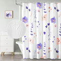 QIYI 3D Embossed Butterflies Blue Purple Flower Shower Curtain, Minimalist White Cloth Textured Waterproof Fabric Set with Hooks, 72x72