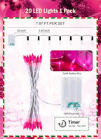 Battery Operated Christmas String Lights, 8ft 20 LED Mini Lights with Timer, Christmas Tree Lights for Indoor Outdoor Bedroom Wedding Party Holiday Xmas Decoration，Pink