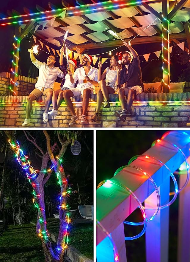 Brightown Solar Rope Lights, 2-Pack 39FT 100LED IP65 Waterproof Solar Outdoor Lights, Solar Powered Fairy Lights with 8 Lighting Modes for Party Garden Yard Home Holiday Tree Decoration, Multicolor