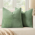 MIULEE Sage Green Corduroy Pillow Covers Pack of 2 Boho Decorative Spliced Throw Pillow Covers Soft Solid Couch Pillowcases Cross Patchwork Textured Cushion Covers for Living Room Bed Sofa 18x18 inch