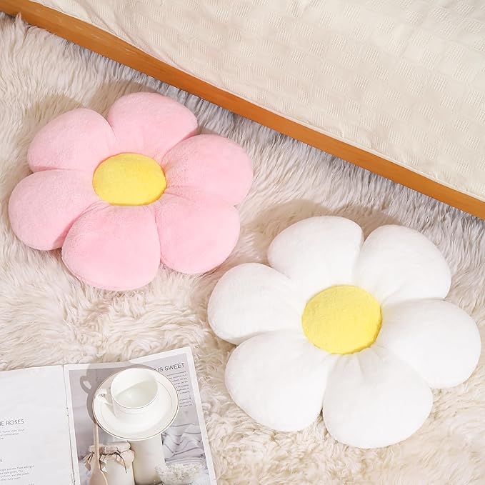 17.7 Inch Pink Flower Pillow – Daisy Shaped Cute Decorative Throw Pillow, Soft Floral Seating Cushion Floor Pillows for Sofa, Bed, Chair & Room Decor