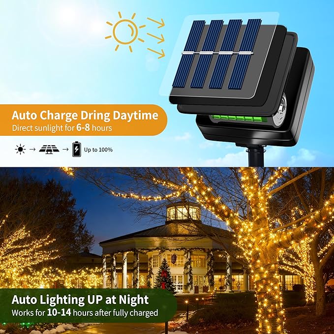 [6 Pack] Solar String Lights for Outside, 236 FT 600 LED Solar Twinkle Light Outdoor with 8 Modes & Memory Function, Waterproof Chrismas Lights for Xmas Tree Party Decorations (Warm White)