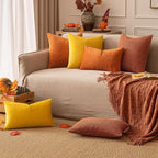 EMEMA Fall Orange Velvet Throw Pillow Covers 20x20 Inch Set of 2 Decorative Square Pillowcase Soft Solid Cushion Case for Couch Sofa Bed Bedroom Livingroom