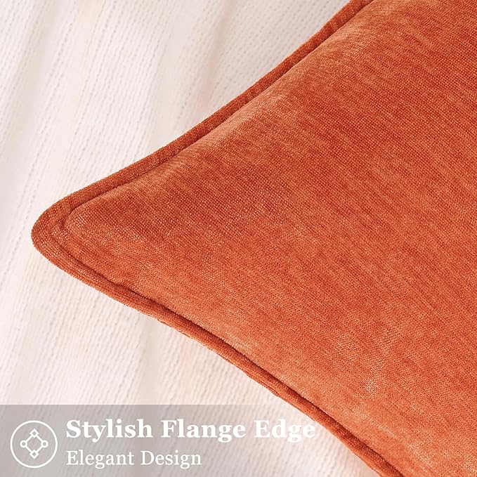 decorUhome Fall Couch Throw Pillow Covers 22x22 Set of 2, Decorative Soft Euro Neutral Chenille Pillow Covers with Elegant Design for Sofa Bed Living Room Home Decor, Rust