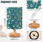 Table Lamp Horse Pattern Colorful Star Horseshoes Letter Nightstand Lamp with Wood Base Fabric Lamp Shade Bedside Desk Lamp for Living Room Bedroom Kids Room Office