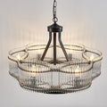 6 Light Modern Crystal Chandelier Dining Room Light Fixture Black Round with Crystal Rods Pendant Lighting Adjustable Farmhouse Wagon Wheel Light Fixture for Living Room,Kitchen,Foyer