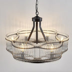 6 Light Modern Crystal Chandelier Dining Room Light Fixture Black Round with Crystal Rods Pendant Lighting Adjustable Farmhouse Wagon Wheel Light Fixture for Living Room,Kitchen,Foyer