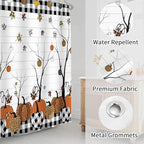 Fall Plaid Pumpkin Shower Curtain Farmhouse Buffalo Plaid Autumn Maple Leaves Thanksgiving Bathroom Curtains Waterproof Polyester Fabric Bath Curtain 72 x 72 Inch with 12 Hooks