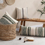 ANRODUO Pack of 2 Boho Decorative Throw Pillow Covers 20x20 Farmhouse Cushion Case Striped Chenille Pillow Cases Square Pillow Covers Accent Neutral Pillowcase for Sofa Couch Bed, Olive Green Stripe