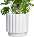 Ceramic Plant Pots - 9.6 Inch Ceramic Planters with Drainage Hole, Round Flower Pots for Indoor Plants, Modern Fluted Large Planter Outdoor, Home Room Decor, Gardening Gifts, White