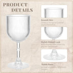 Plastic Wine Glasses 9oz Set of 12, Crystal Clear Ribbed Vintage Goblets Unbreakable Reusable BPA-Free Stemmed Drinking Glasses for Parties, Weddings & Events