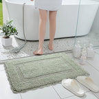 Savi Home Cotton Crochet Bathmat with Antiskid 17x24 Sage Green, 100% Pure Cotton, Super Soft Bath Rug, Plush & Absorbent, Hand Tufted Heavy Weight Construction, Full Reversible Step Out Rugs