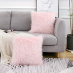 WLNUI Set of 2 Pink Christmas Decorative Fluffy Pillow Covers New Luxury Series Merino Style Blush Faux Fur Throw Pillow Covers Fuzzy Cushion Case for Sofa Bedroom Living Room Home Decor 20x20 Inch