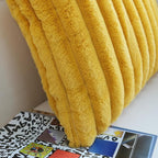 JOJUSIS Pack of 2 Faux Fur Plush Decorative Throw Pillow Covers Couch Cushion Case Soft Pillowcases (Mustard Yellow, 12 x 20-Inch)