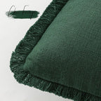 Foindtower Set of 2 Decorative Linen Fringe Throw Pillow Covers Cozy Boho Farmhouse Cushion Cover with Tassels Soft Accent Pillowcase for Couch Sofa Bed Living Room Home Decor, 18×18 Inch, Pine Green
