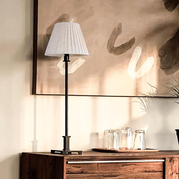 GO&SO 5"x9"x6.4" (Spider) Small Beige Oatmeal Linen Lampshades for Table Lamps, Wall Lamps-Bedside, with Pleated Modern Rustic Bell Lamp Shades Bedroom, Living Room- Natural Fabric (2 Pack)