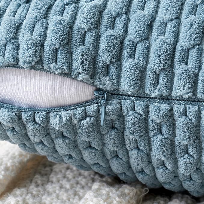 MIULEE Pack of 2 Decorative Throw Pillow Covers 20x20 Inch Soft Boho Striped Textured Corduroy Pillow Covers Modern Farmhouse Home Decor for Couch Bed Sofa Living Room Blue Grey