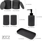 ZCCZ Black Stone Bathroom Accessories Set 6 Pieces - Toothbrush Holder, Lotion Dispenser, Qtip Container, Vanity Tray, Tumbler - Countertop Organizer for Bathrooms - Elegant and Functional Décor Set