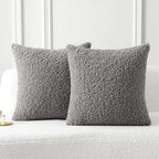 FUTEI Dark Grey Throw Pillow Covers 24x24 Inch Set of 2,Furry Faux Fur Teddy Boucle Textured Cushion Covers,Soft Fluffy European Pillow Shams,Home Decor for Couch Bed Living Room Office Car