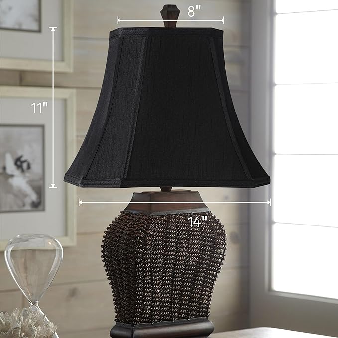 GO&SO Set of 2 Medium Black Rectangular Lamp Shade for Floor Lamps and Table Lamp,8x14x11"(Spider) Natural Faux Silk Square Lampshade Replacement,Vintage Shade Cut Corner Transitional Easy Assembly