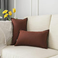 Jeanerlor Natural Cotton Linen Green Decorative 12"x20" Throw Pillow Case Cushion Cover with Twin Needles Stitch on Edge for Lumbar, (30 x 50cm), 2 Pcs, Reddish Brown