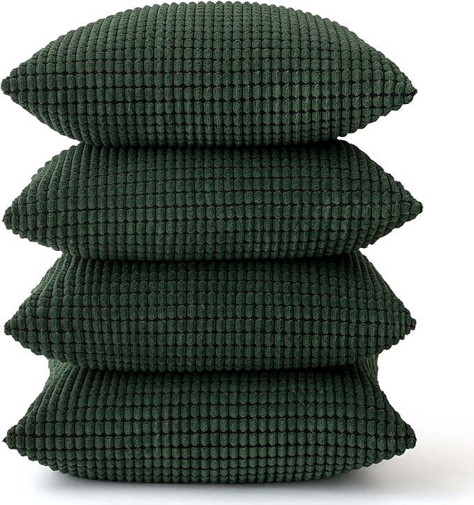 MIULEE Boho Farmhouse Throw Pillow Covers 18x18 Inch Set of 4 Soft Neutral Covers Christmas Dark Green Corduroy Couch Pillowcases Home Decor for Sofa Living Room Bed