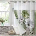 Muuyi Sage Green Watercolor Floral Shower Curtain,No Hook Shower Curtain,Polyester Shower Curtains with Snap in Fabric,Sheer Top Window for Bathroom Decor,Waterproof & Washable,72W x 75L Inch