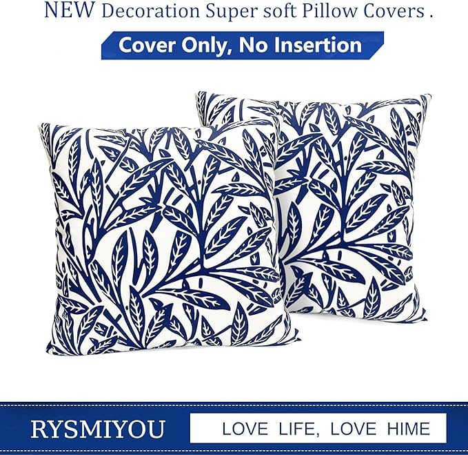 Decorative Throw Pillow Covers Set of 2 Blue Pillow Covers 16x16 inch Soft Short Plush Floral Throw Pillow Cases Square Farmhouse Outdoor Pillow Covers for Couch Sofa Bedroom Living Room