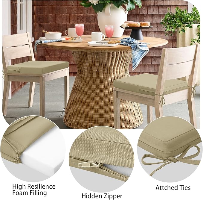 idee-home Outdoor Chair Cushions Set of 4, 17" x 16" Outdoor Seat Cushion Waterproof Patio Furniture with Ties, Dining Chair Pads