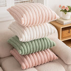 Double-Sided Faux Fur Plush Throw Pillow Covers 16x16 Set of 2 Fuzzy Striped Soft Cozy Pillowcase Luxury Decorative Pillows Square Shaggy Cushion Covers for Couch Sofa Bed,Cream White