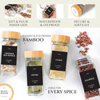 Glass Spice Jars with Label with Bamboo Lids 36 Pack Black Labels Set, 4oz Clear Empty Bottles Seasoning Organizer Jars with Shaker Lids, Small Square Airtight Spice Seasoning Containers Herb Storage