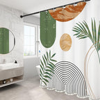 Boho Mid Century Leaf Shower Curtain Set,Arch Sun Design,Minimalistic Leaves Pattern,Waterproof and Luxurious Fabric-12 Hooks(Green-72" x 78")