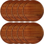Rtteri 10 Pieces Acacia Round Wood Plates 14 x 0.6 Inch Dinner Plates Wooden Charger Platter Bulk Easy Cleaning Lightweight Serving Tray for Dishes Snack Dessert