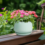 G EPGardening Ceramic Plant Pots - 6 Inch Pot for Plants, Ceramic Planter with Drainage and Saucer, Flower Indoor Outdoor Planter, Modern Bathroom Decor, Birthday Gifts, Green