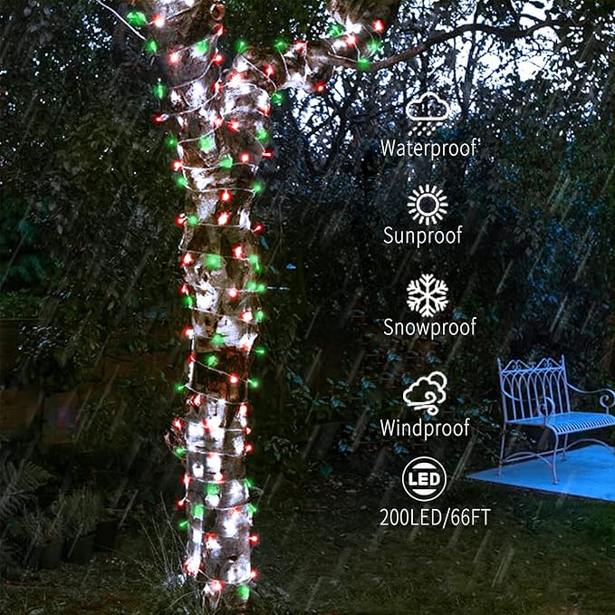 QITONG 4 Pack Red and Green Solar Christmas Lights, Each 33ft 100 LED Fairy Lights Outdoor Waterproof, 8 Modes Mini Twinkle String Lights for Outside