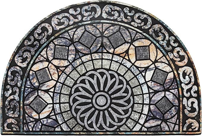 Door Mat Welcome Mat, Heavy Duty Outside Door Mat 23.6 x 35.4 Inch Round Front Door Rug Doormat for Entrance Home Non-Slip Rubber Rug for Front Door, Entryway, Patio (Grey)